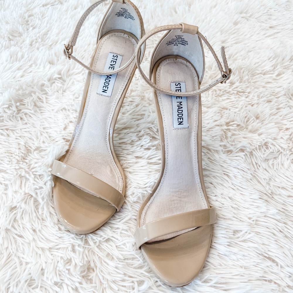 Light beige ankle strap stilettos